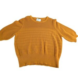 Ann Taylor Factory Orange Cotton Chunky-Knit Chevron Short Sleeve XL